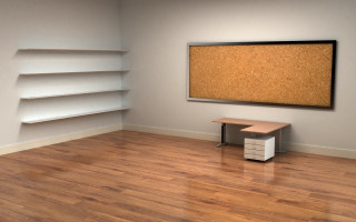 Corkboard desk woodenfloor whitewall 3drender - a wooden floor free wallpaper for desktop