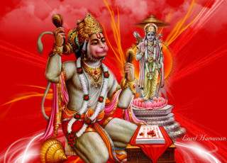 Hindu god sitting table red - canvas painting free wallpaper
