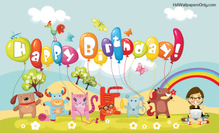 Cartoon birthday card animals balloons 3 - anne rigney free wallpaper