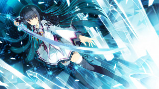 Anime character sword blue background 4 - white star free wallpaper