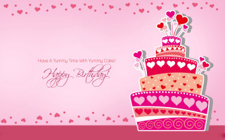 Birthday card cake hearts festive - a pink border free wallpaper
