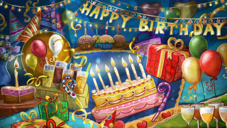 Birthday cake candles presents banner - free happy birthday wallpaper