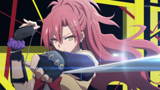 Girl pink hair sword light - shining behind her free wallpaper