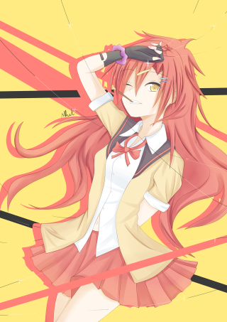 Girl longhair pinkskirt blackobject redhair - a black object free wallpaper for mobile