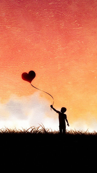 Romantic silhouette child drawing heart - banksy free wallpaper