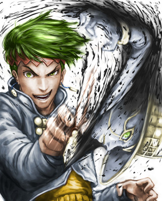 Man green hair knife cell - rob rey and kentaro miura style free wallpaper for mobile