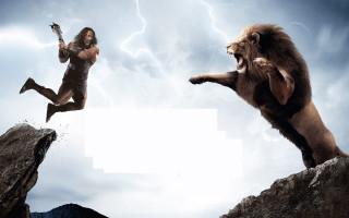 Woman running cliff lion man - weta digital free wallpaper