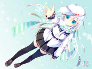 Anime girl white hair sailor - scarf free wallpaper