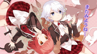 Woman school uniform laying cats - cat free wallpaper