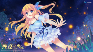 Girl blue dress flying hair - a blue bow free wallpaper