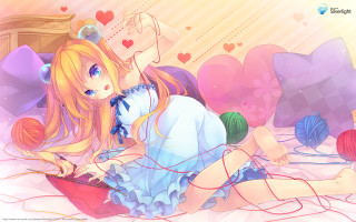 Girl laying bed laptop yarn - her foot free wallpaper