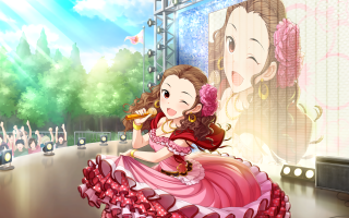 Girl pink dress holding flower 2 - her hand and a man in a suit free wallpaper