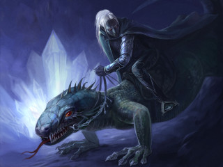 Man riding green dragon iceberg 2 - donato giancola free wallpaper