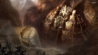 Castle mountain staircase painting scenery - christophe vacher free wallpaper for desktop