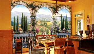Dining room mural garden mountains - room free wallpaper