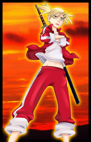 Cartoon character sword red background 4 - a red sky in the background free wallpaper for mobile