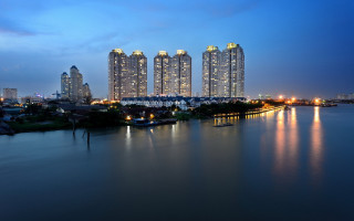 City skyline water night lights 2 - cao buxing free wallpaper
