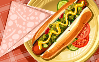 Hot dog mustard ketchup plate - digital painting free wallpaper for desktop