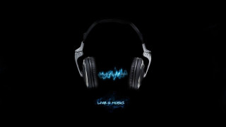 Headphones sound wave dark black - free neon wallpaper