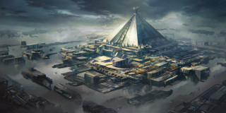 Futuristic city pyramid cloudy sky - cedric peyravernay free wallpaper for desktop