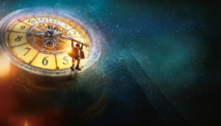 Person standing clock sky stars - a clock free wallpaper