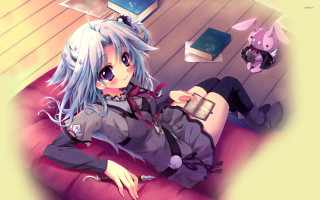 Girl couch book dog background - a book in her hand free wallpaper