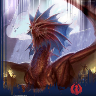 Red dragon blue wings rock - epic fantasy free wallpaper for tablet