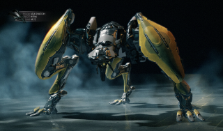 Robot dog yellow standing smoke - one leg free wallpaper