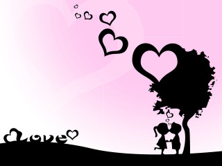Couple tree hearts hill balloon - above them free wallpaper