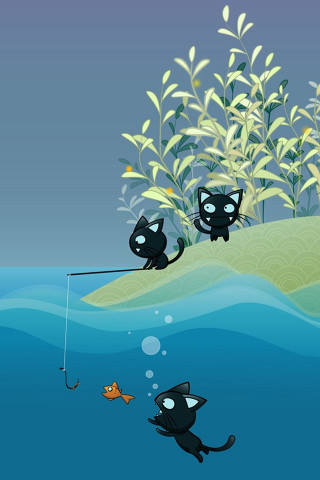 Cat fishing rope other cat - lostfish free wallpaper for mobile