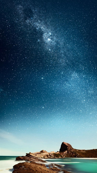 Night sky stars water rock - night sky free wallpaper for mobile