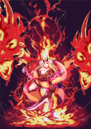 Woman sword fire demons background - shape free wallpaper
