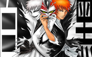 Anime characters black white faces - orange hair free wallpaper for desktop