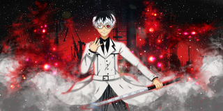 Man white coat sword red - adam manyoki free wallpaper