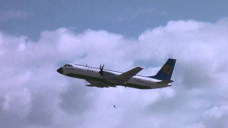 Plane flying sky clouds blue 3 - a few bird free wallpaper