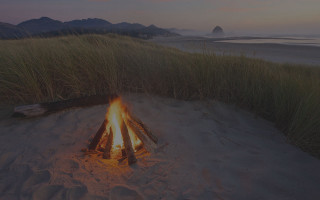 Fire pit sunset beach mountains - a fire pit free wallpaper for desktop