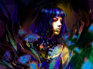 Woman blue hair necklace forest - anna dittmann free wallpaper