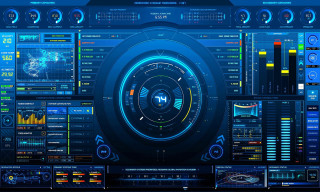 Futuristic blue electronic display cityscape - electronic free wallpaper