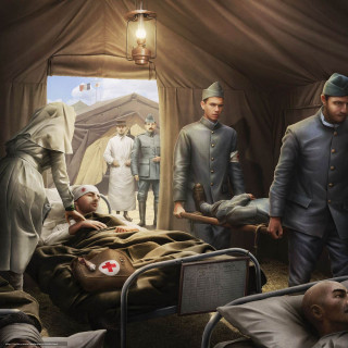 Hospital scene man bed group - fantastic realism free wallpaper for tablet