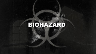 Biohazard logo black background white - white lettering free wallpaper