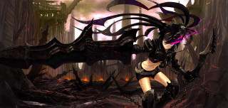 Dark fantasy woman sword flames - a black outfit holding free wallpaper