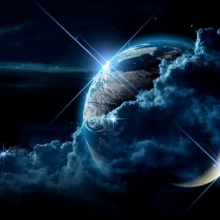 Blue planet stars clouds moon - free space wallpaper for tablet