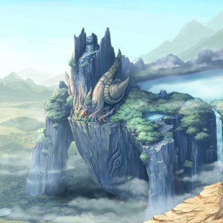 Fantasy castle waterfall dragon sky - cedric seaut keos masons free wallpaper for tablet