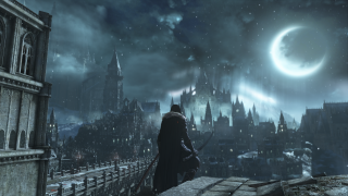 Man standing ledged city night - a ledge in front free wallpaper