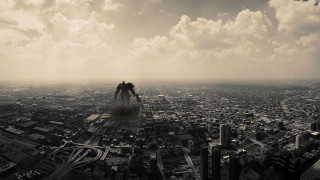 Man standing tall building city 2 - conceptual art free wallpaper for desktop