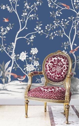 Chair tree mural birds rococo - gaudy free wallpaper for mobile