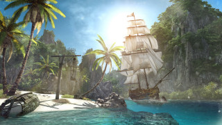 Pirate ship tropical island palm - a tropical island free wallpaper