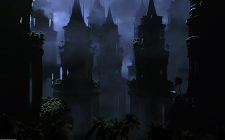 Dark castle towers foggy sky - the foggy sky free wallpaper for desktop