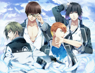 Anime characters snow clouds pointing - official art free wallpaper for desktop