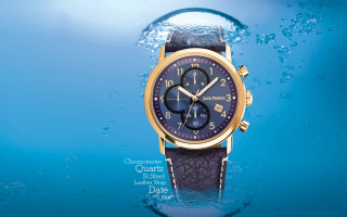 Watch blue dial gold case - product photography free wallpaper